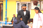 Balen Shah casting his vote at Annapurna School polling center in Tinkune Kathmandu during Nepal election.
