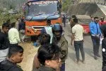 Scene of BP Highway accident in Hirapani, Sindhuli where former soldier Chandra Shrestha died after a bus collided with his scooter.